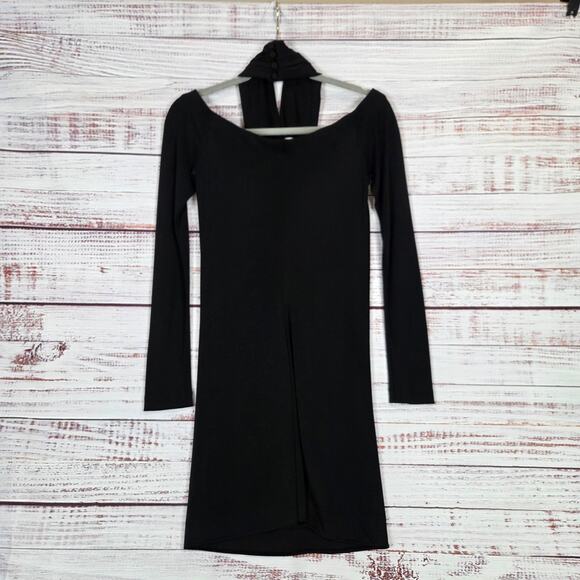 Alexander Wang Black Off Shoulder Halter Dress Sz 4 Silky Shapely Glam Lux Party - Picture 7 of 15